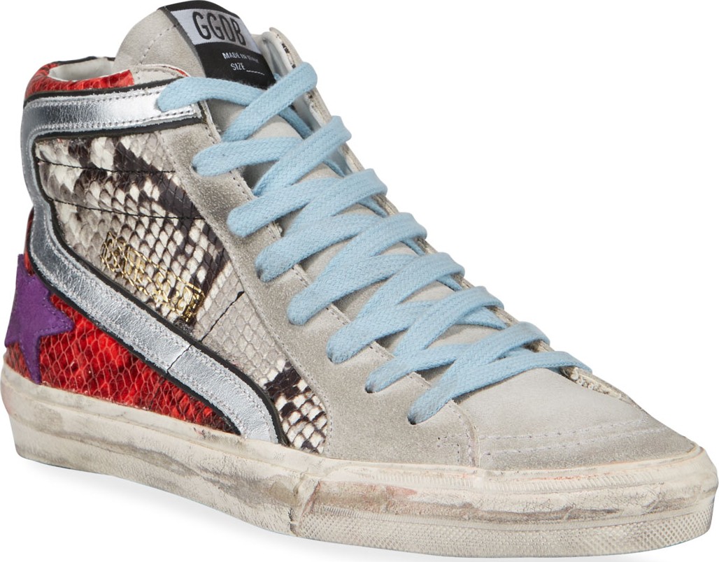Golden Goose Deluxe Brand Mixed-Media Snake-Print High-Top Sneakers