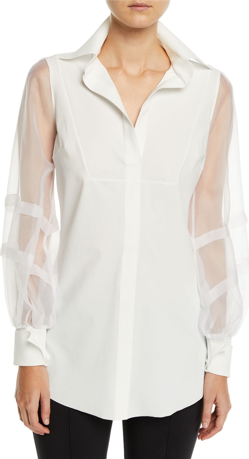 La Petite Robe di Chiara Boni Bayda Organza-Sleeve Shirt