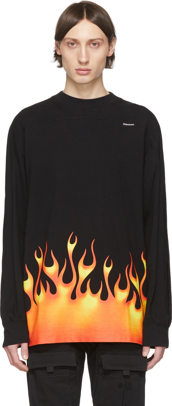 Palm Angels Black & Multicolor Burning Logo T-Shirt Palm Angels Black & Multicolor Burning Logo T-Shirt