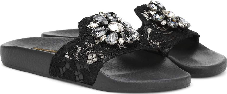 Dolce & Gabbana Crystal-embellished lace slides
