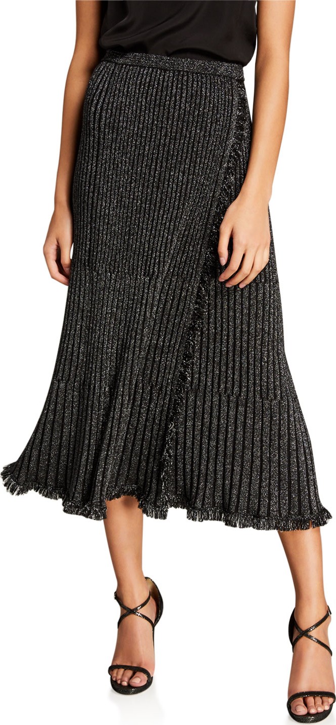 DIANE von FURSTENBERG Brooklyn Metallic Faux-Wrap Midi Skirt