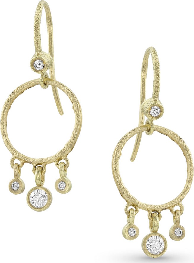 Dominique Cohen 18k Gold Diamond Hoop Drop Fringe Earrings
