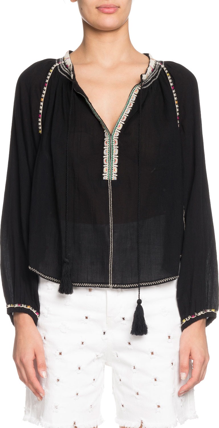 Isabel Marant Etoile Rina Embroidered Cotton Long-Sleeve Top