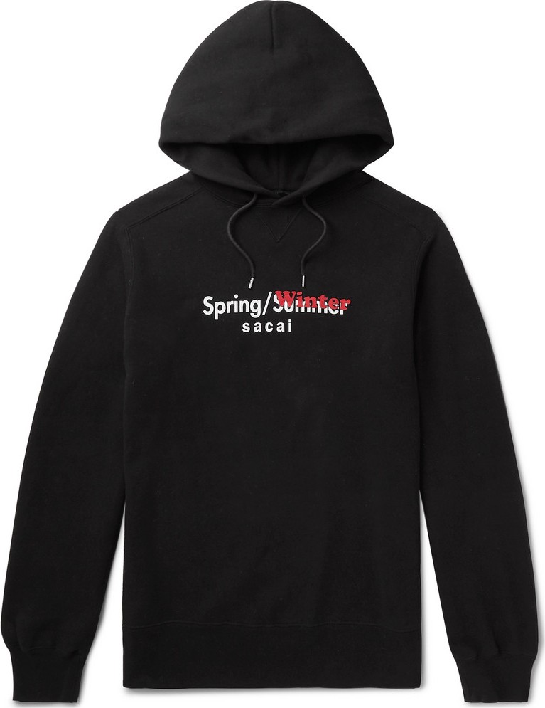 Sacai Slim-Fit Printed Loopback Cotton-Jersey Hoodie