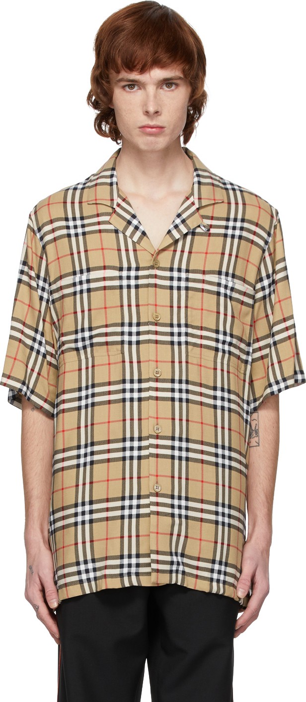 Burberry London England Beige Raymond Short Sleeve Shirt