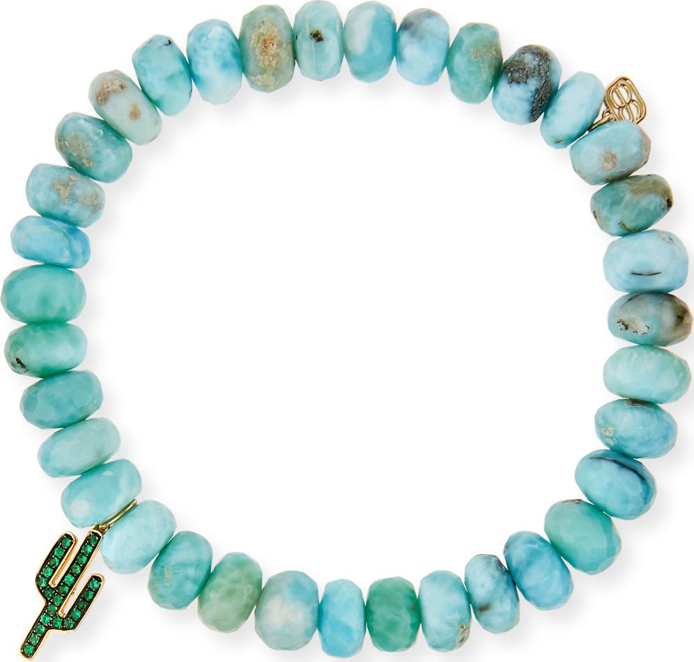 Sydney Evan Larimar Bead & 14k Cactus Charm Bracelet