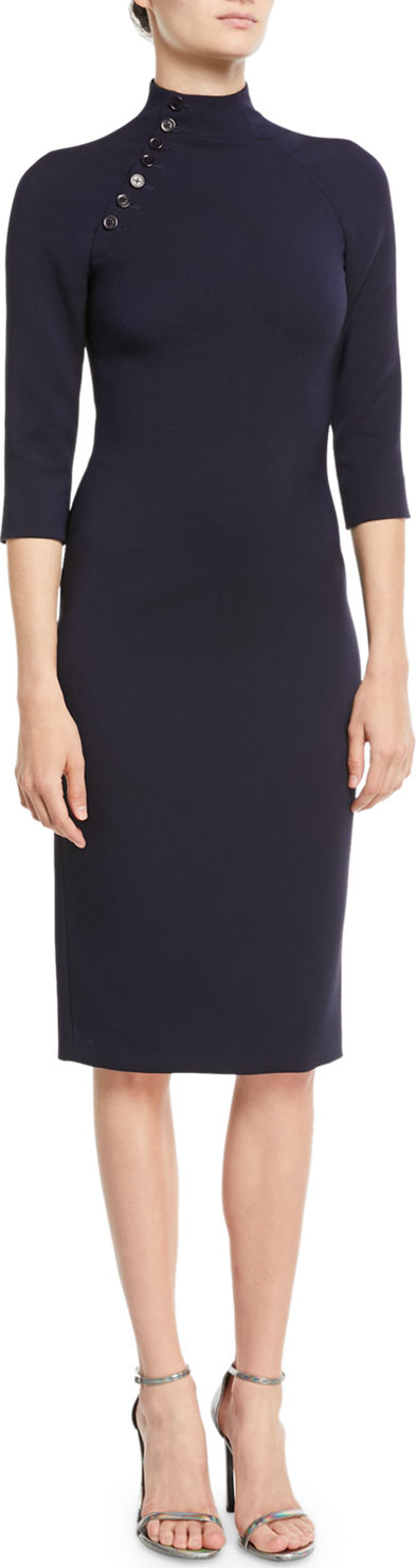 Ralph Lauren Matilda Turtleneck 3/4-Sleeve Wool Midi Dress Ralph Lauren Matilda Turtleneck 3/4-Sleeve Wool Midi Dress