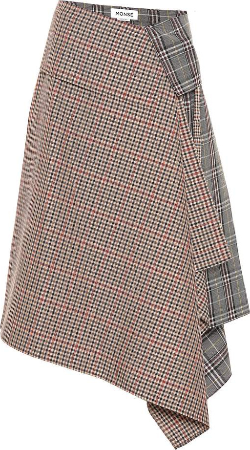 Monse Plaid wool-blend asymmetric skirt