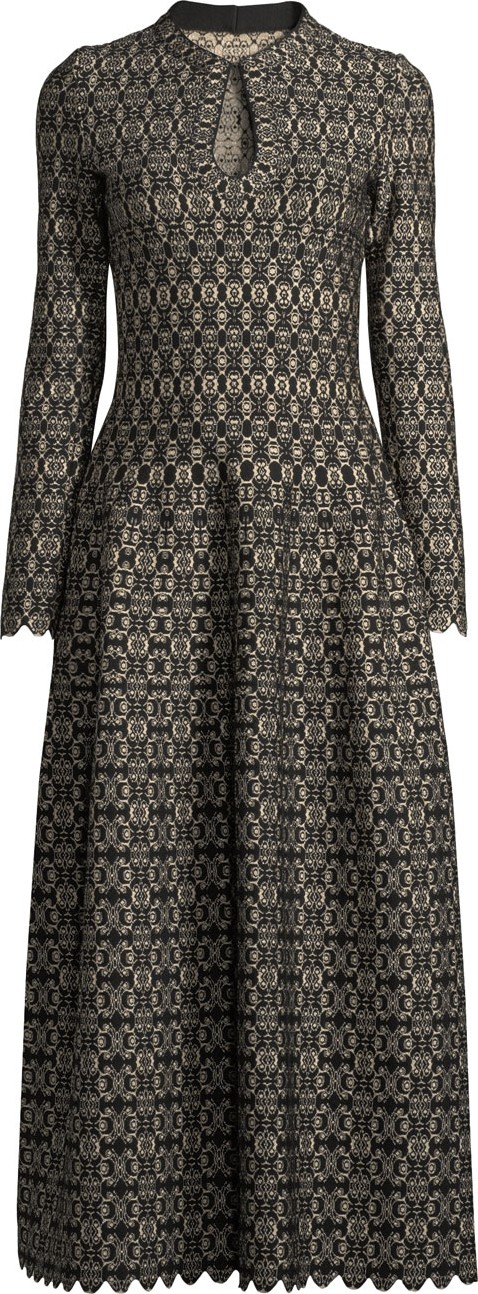 Alaïa Long-Sleeve Scalloped Golden Medallion-Jacquard Dress