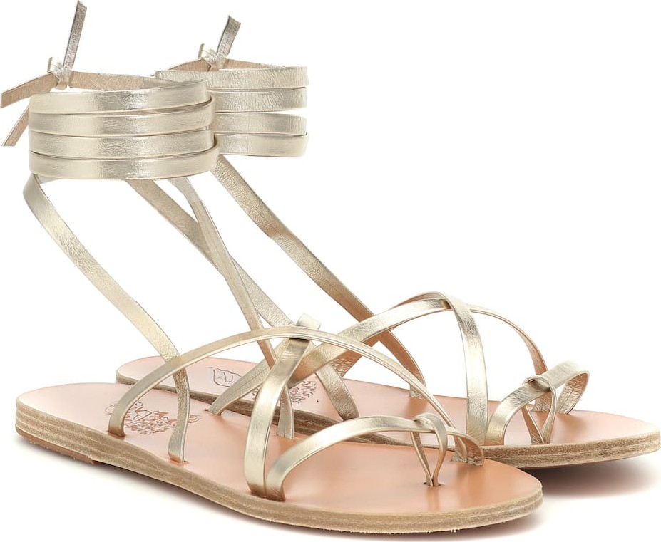 Ancient Greek Sandals Morfi metallic leather sandals