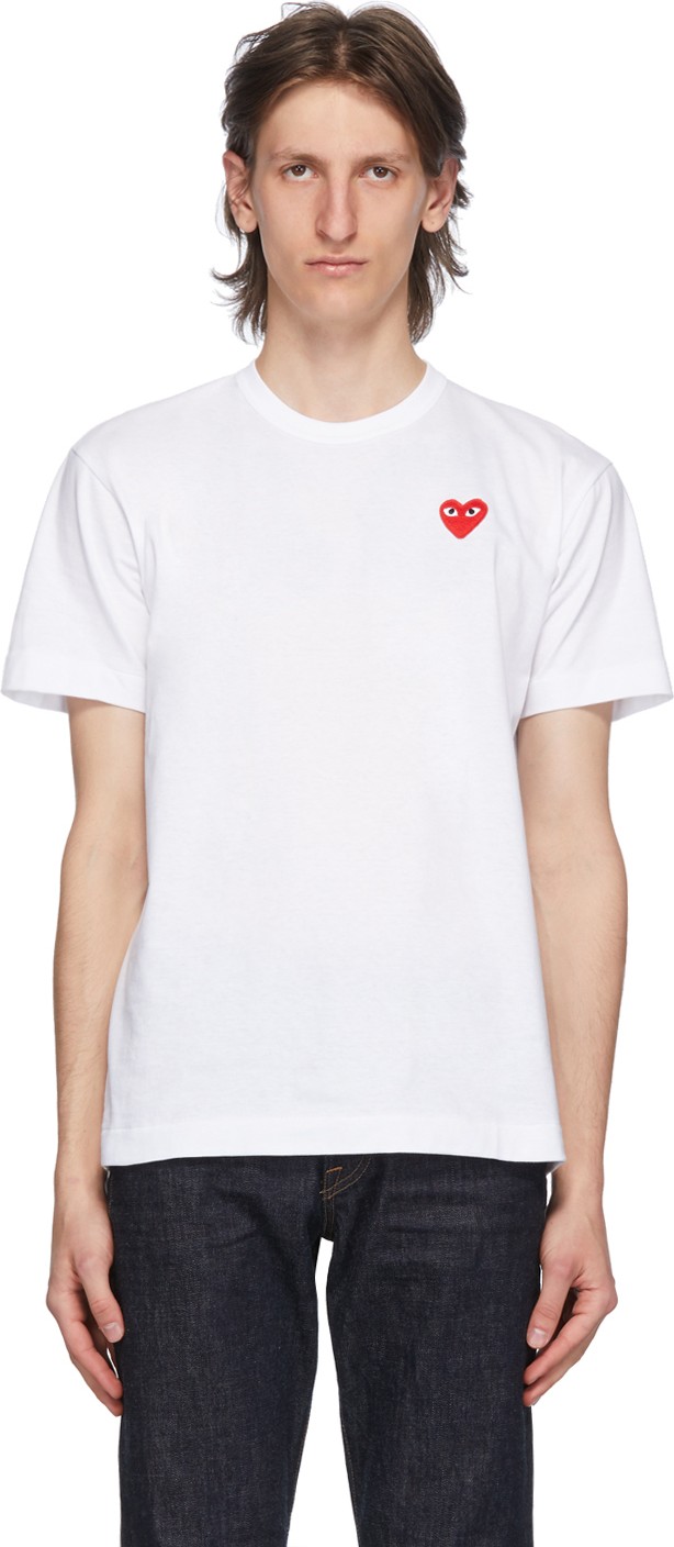 Comme Des Garcons PLAY White & Red Patch Heart T-Shirt