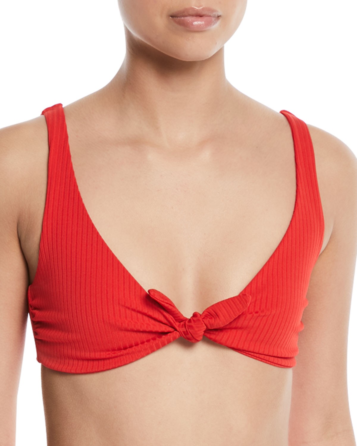 Mara Hoffman Rio Tie-Front Ribbed Swim Top - Red