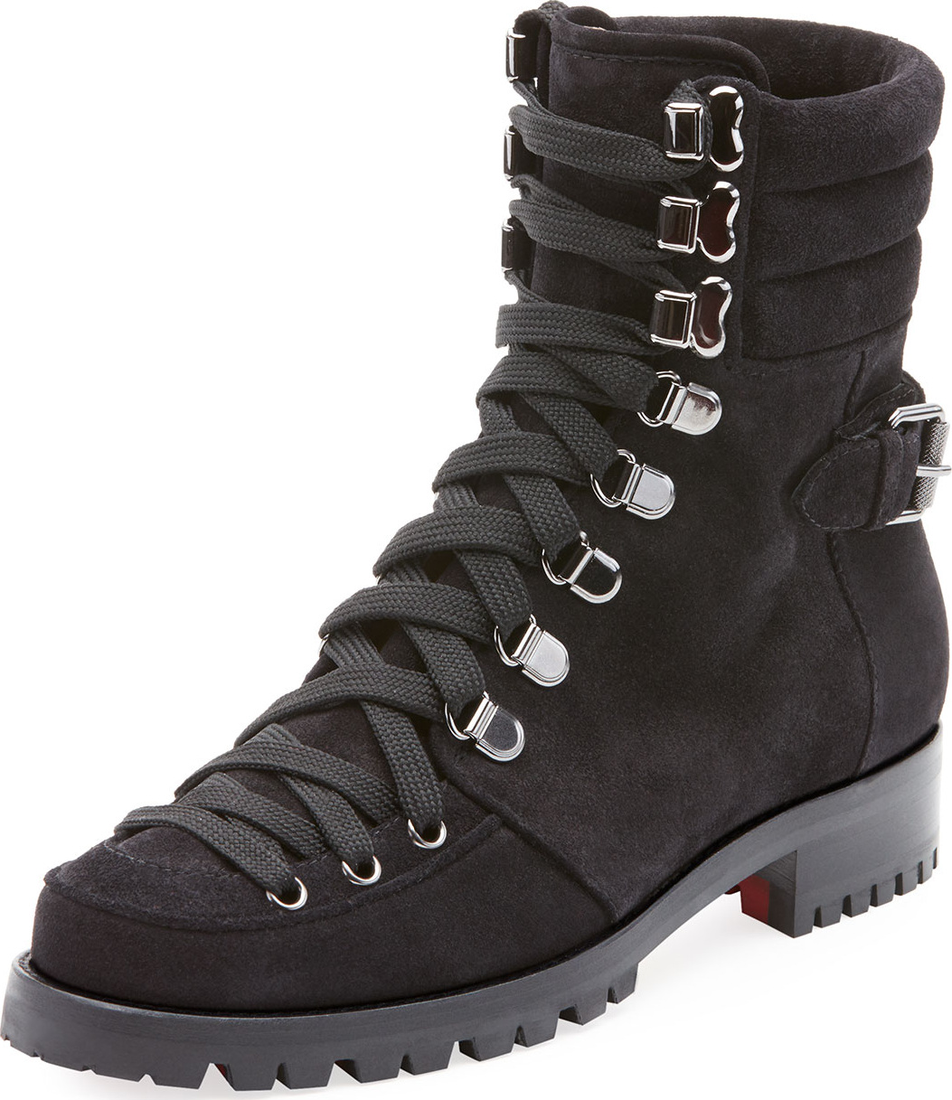Christian Louboutin Who Runs Flat Suede Red Sole Hiking Bootie