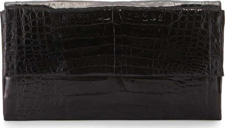Nancy Gonzalez Simple Flap Crocodile Clutch Bag, Black Shiny