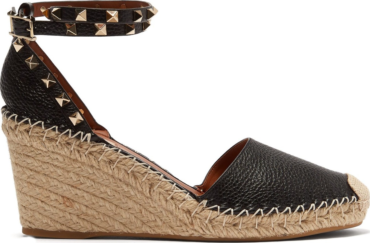 Valentino Rockstud leather wedge espadrilles