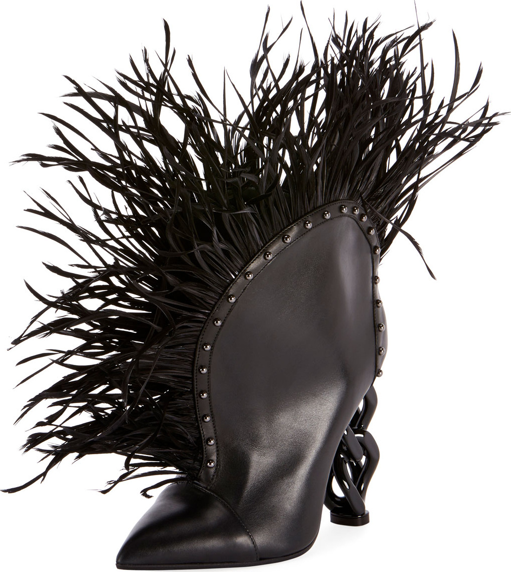 Balmain Izabel Domed Feather Booties with Chain-Shape Heel