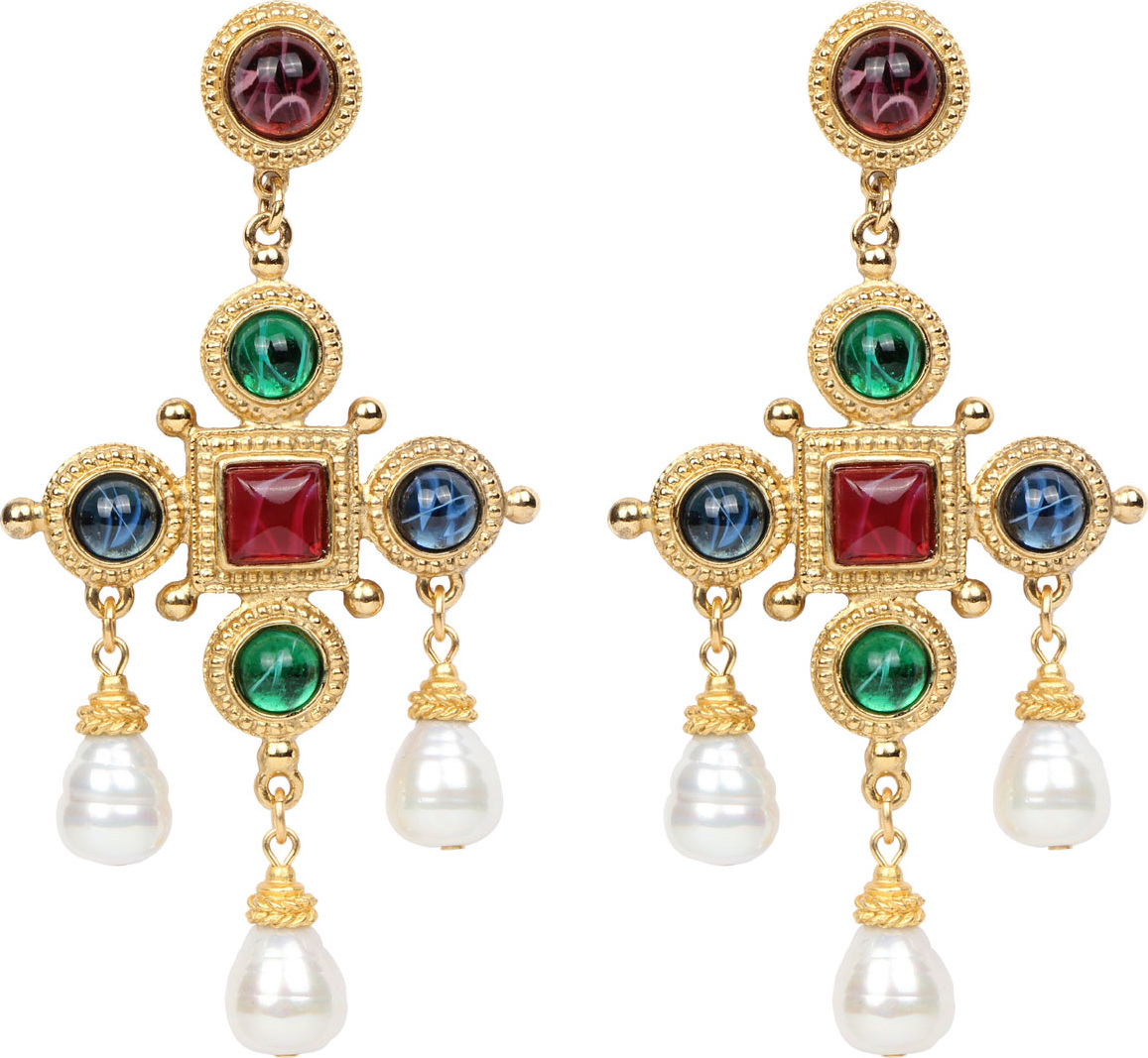 Ben-Amun Cross & Pearly Dangle Earrings