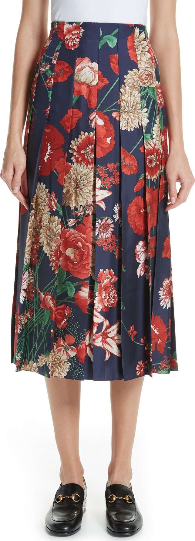 Gucci Spring Bouquet Print Silk Pleated Skirt