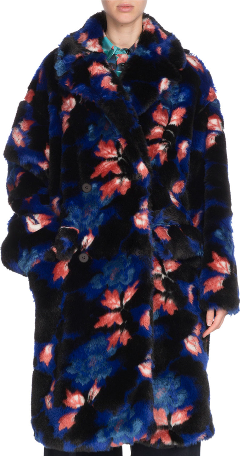 KENZO Oversized Floral-Print Faux-Fur Coat