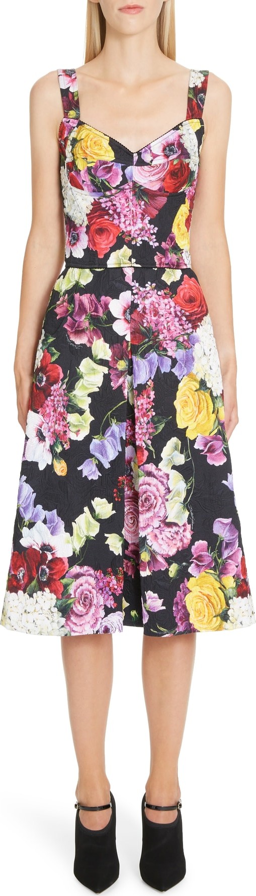 Dolce & Gabbana Floral Print Brocade Bustier Dress