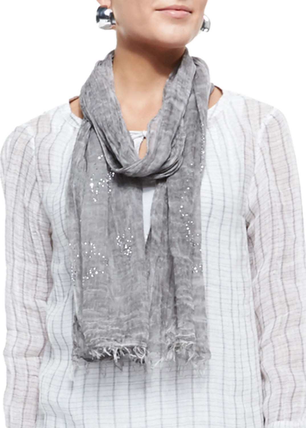 Eileen Fisher Tinted Encrusted Sparkle Scarf, Pewter