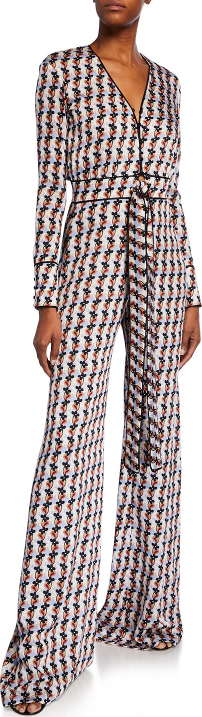 Alexis Yarra Printed Long-Sleeve Tie-Front Jumpsuit Alexis Yarra Printed Long-Sleeve Tie-Front Jumpsuit
