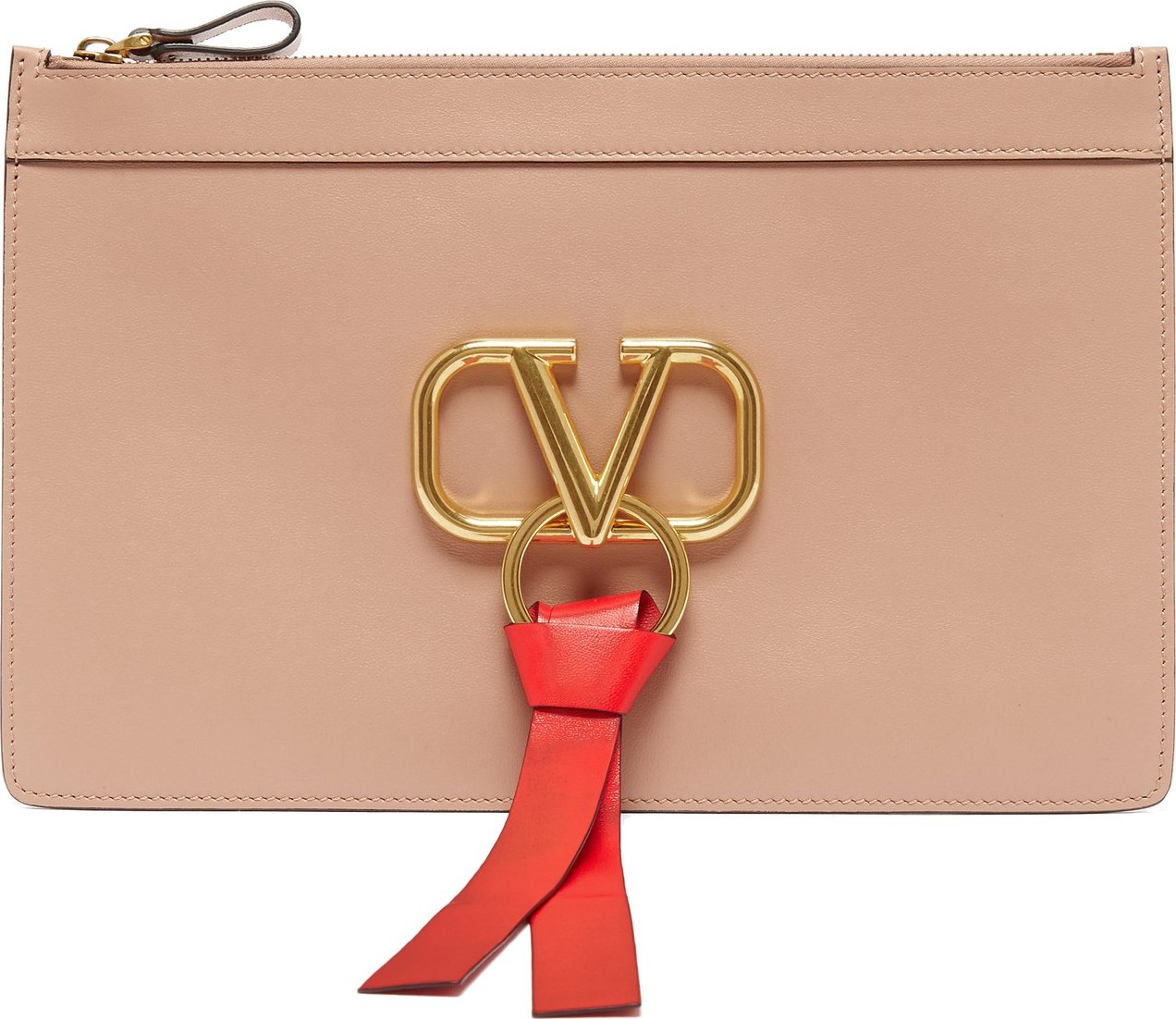 Valentino V-ring leather pouch