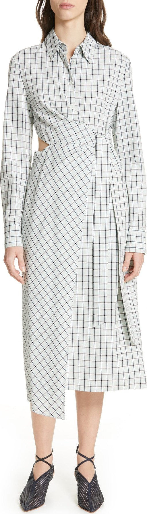 Tibi Elliot Checked Cutout Wrap Dress