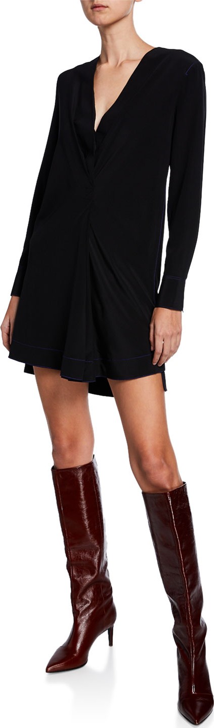 Rag & Bone Shields V-Neck Long-Sleeve Silk Dress