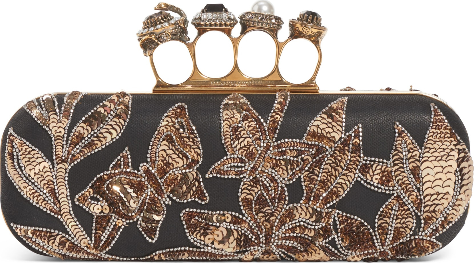 Alexander McQueen Crystal Embellished Leather Knuckle Clutch