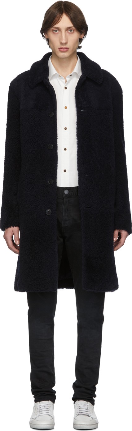 Eidos Navy Shearling Long Coat