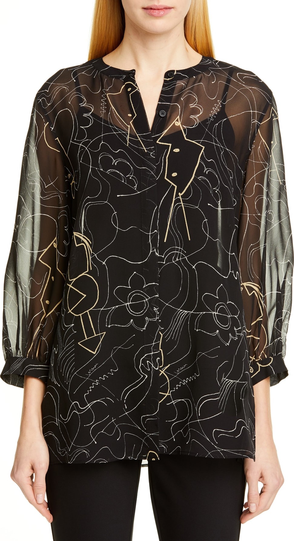 Lafayette 148 New York Liberty Progressive Print Sheer Chiffon Blouse