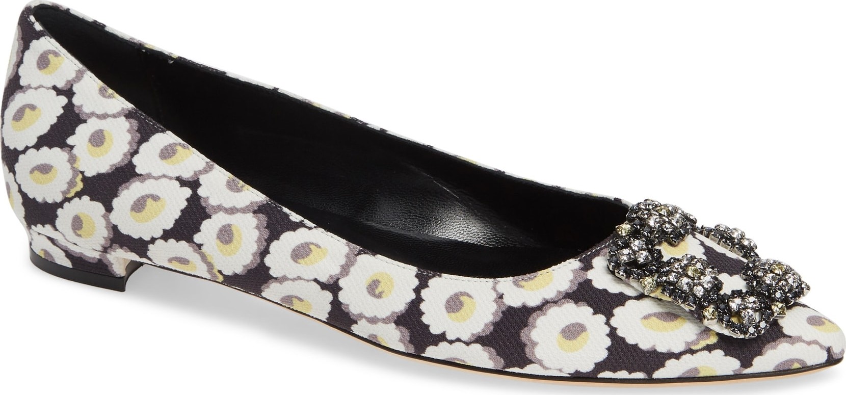 Manolo Blahnik Hangisi Floral Pointy Toe Flat