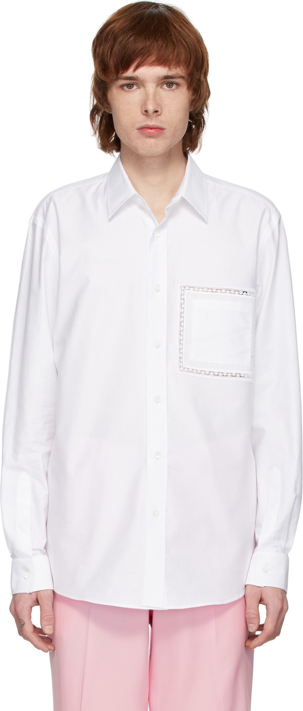 Burberry London England White Poplin Lace Detail Shirt