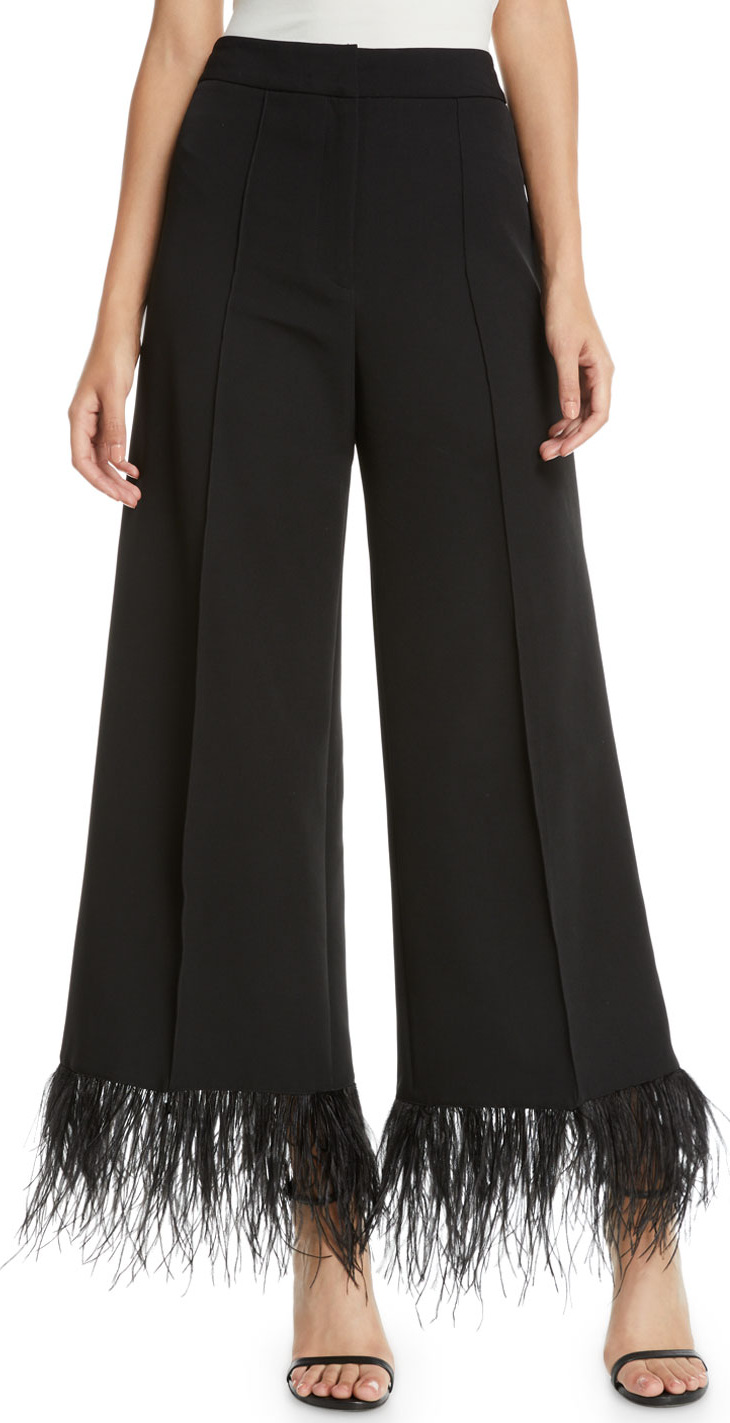 MILLY Hayden Wide-Leg Italian Cady Cropped Pants w/ Feather Hem
