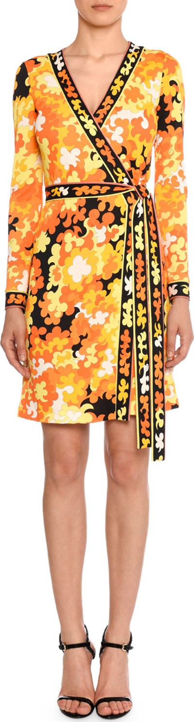 Emilio Pucci Long-Sleeve Hydrangea-Print Silk-Blend Wrap Dress