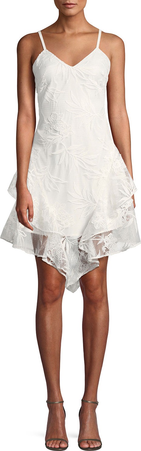 Parker Louise Floral Mesh Asymmetric Mini Dress