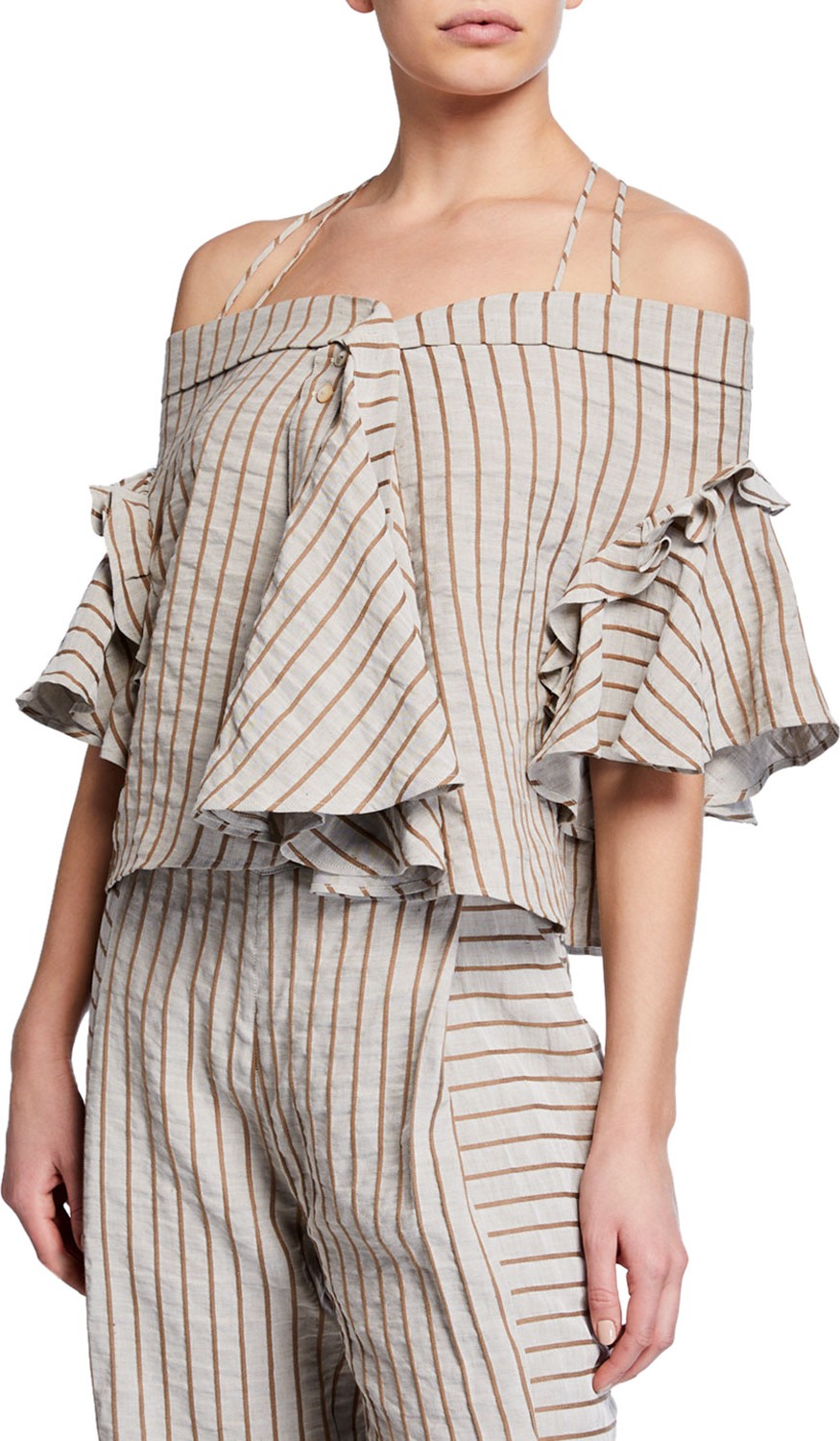palmer//harding Haven Striped Off-Shoulder Ruffle Top