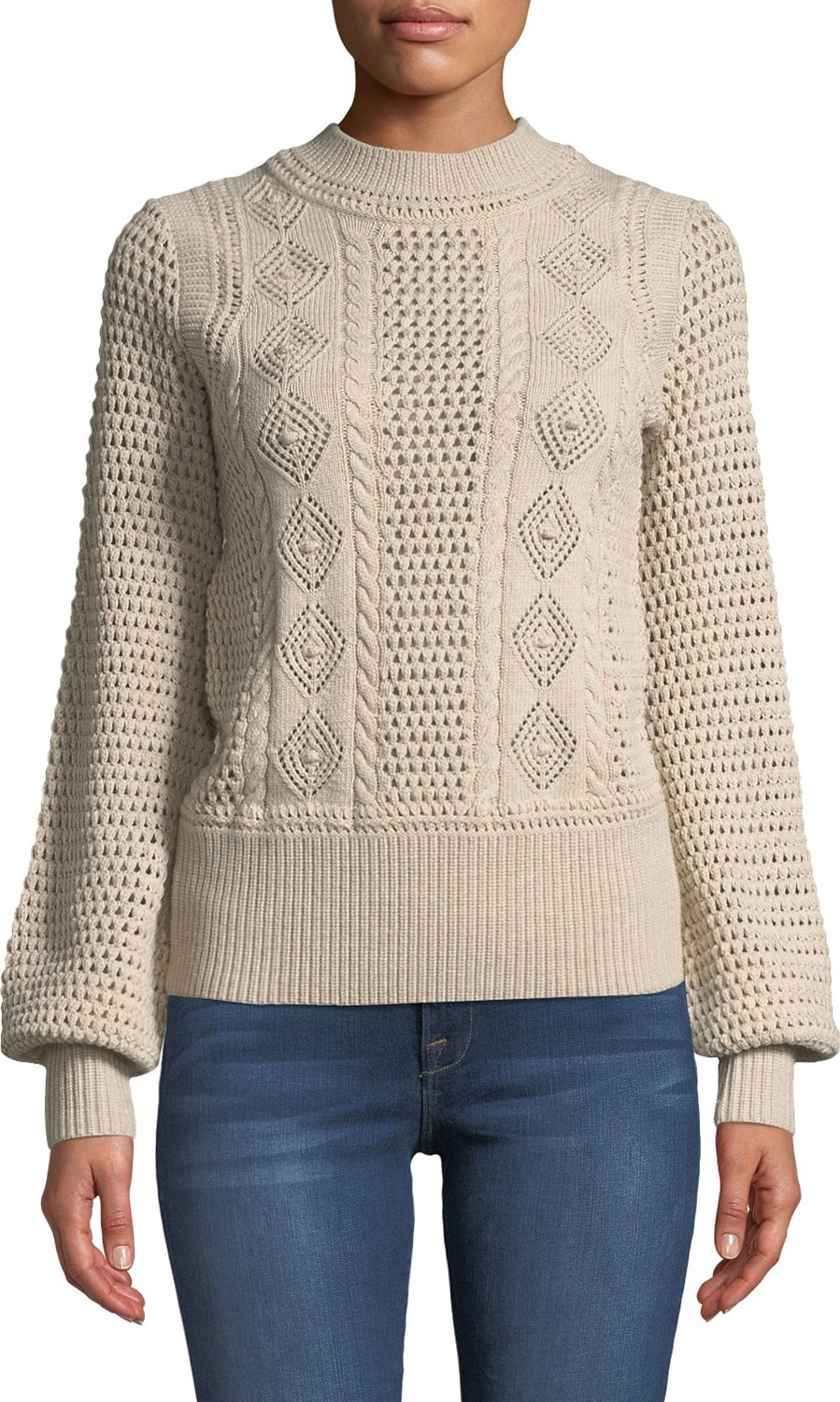 See By Chloé High-Neck Balloon-Sleeve Knit Pullover Sweater