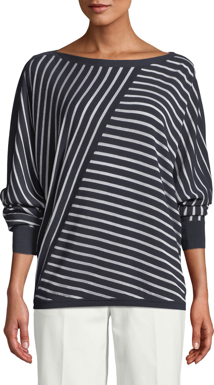 Lafayette 148 New York Matte Crepe Directional Striped Sweater