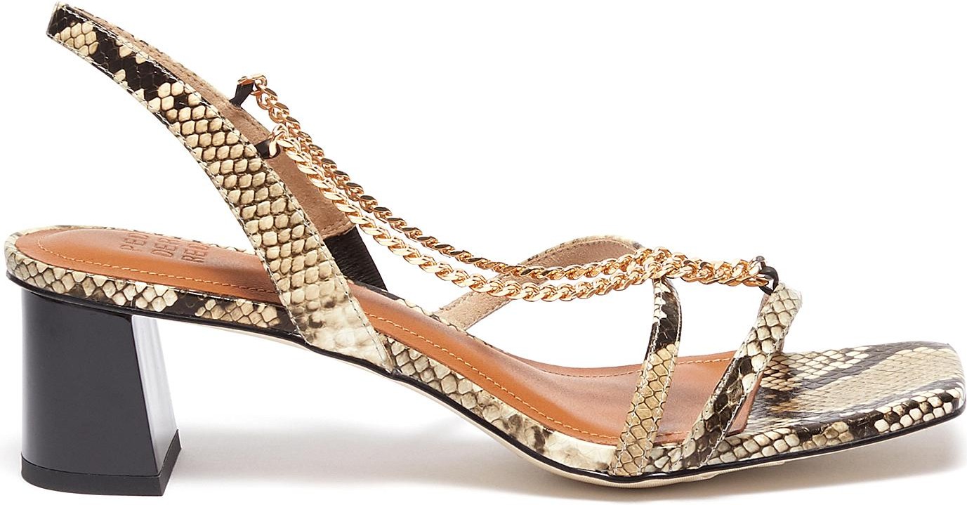 Pedder Red Ava chain detail strappy slingback heel snake embossed leather sandals