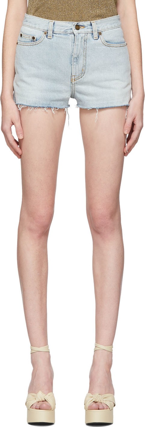 Saint Laurent Blue Denim Raw Edge Shorts Saint Laurent Blue Denim Raw Edge Shorts