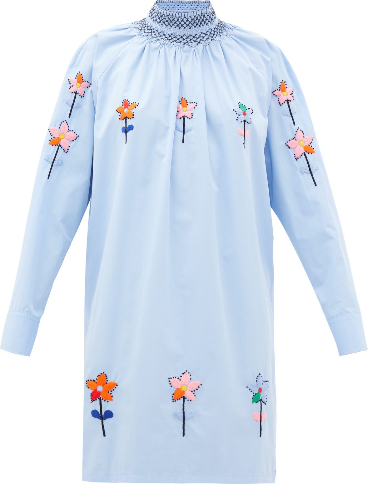 Prada Floral-embroidered cotton-poplin longline blouse