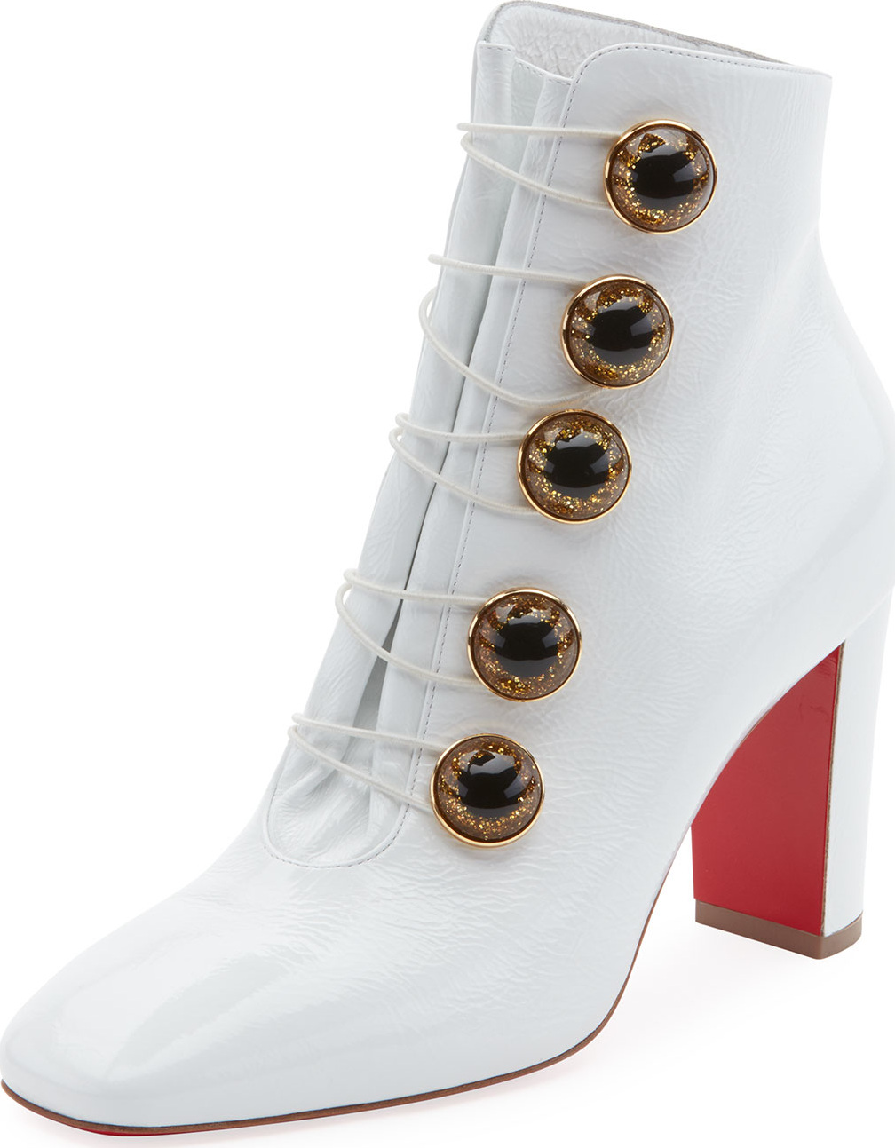 Christian Louboutin Lady See Patent Button Red Sole Bootie