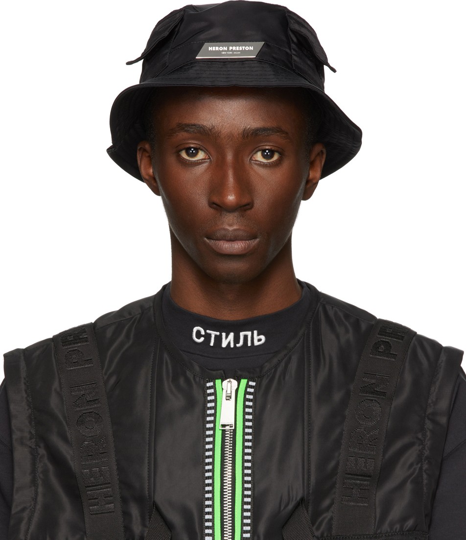Heron Preston Black Logo Bucket Hat