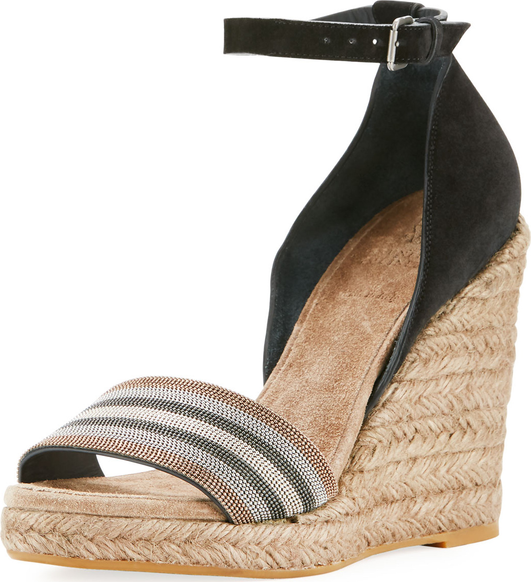 Brunello Cucinelli Monili-Trimmed Ankle-Strap Espadrille