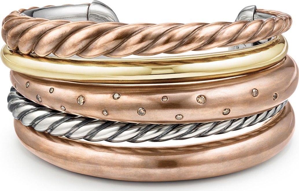 David Yurman Pure Form Five-Row Bracelet with Cognac Diamonds