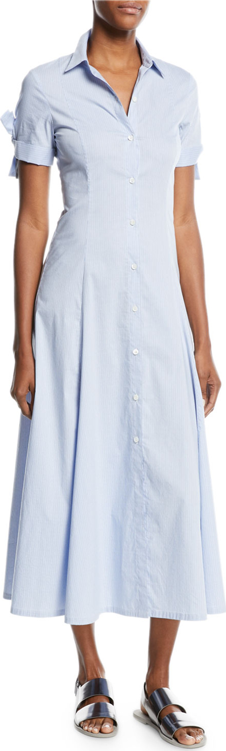 Theory Birch-Stripe Tie-Sleeve Shirt Dress Theory Birch-Stripe Tie-Sleeve Shirt Dress