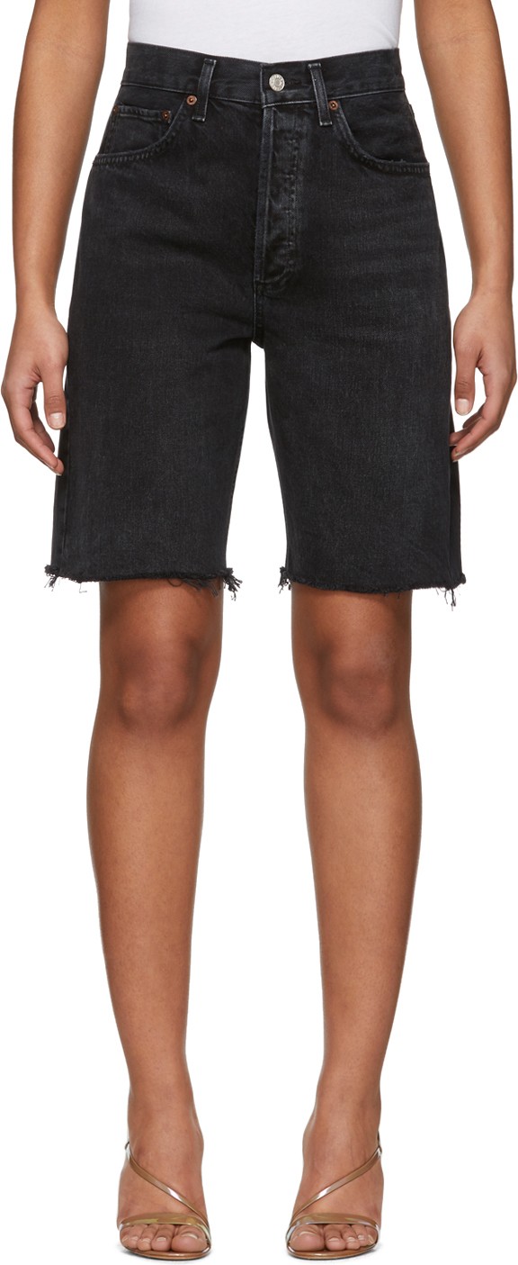 Agolde Black Denim 90s Mid-Rise Loose Shorts