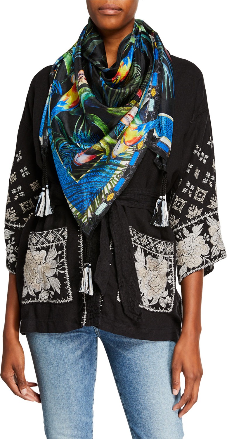 Johnny Was Jungle-Print Silk Scarf